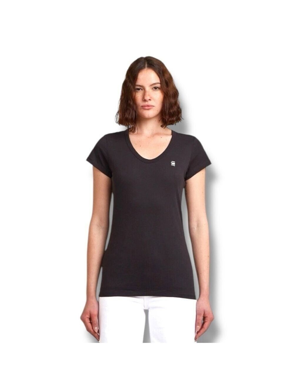G-Star RAW Eyben Slim Fit V-Neck Logo Tee Black Women’s Size Medium Cotton Blend